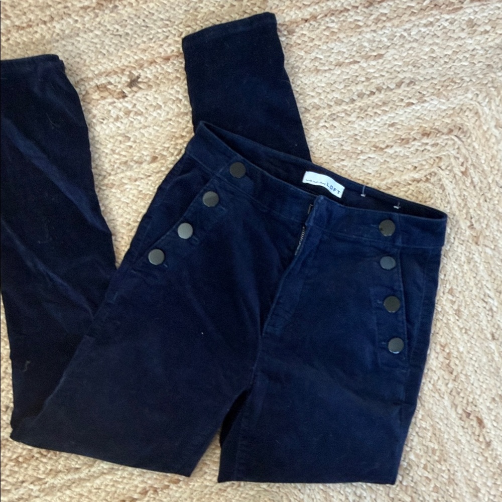 LOFT Navy Corduroy Pants with Button Accents